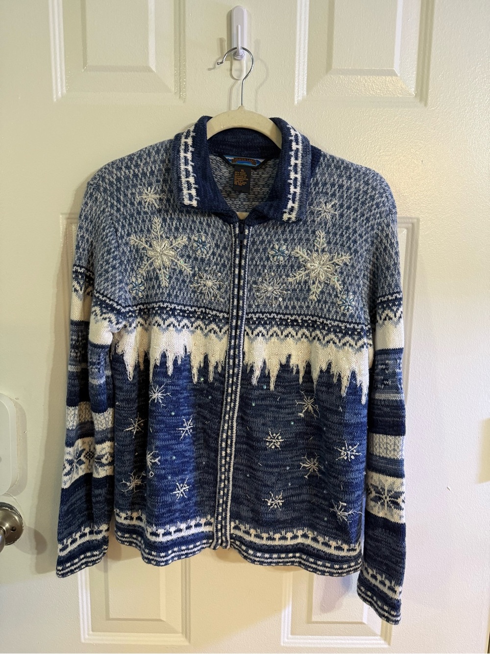 Vintage Shaver Lake Snowflake Full-Zip Cardigan Sweater XL